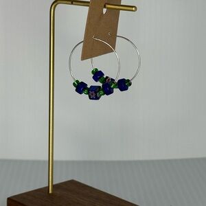 Blue Glass Beaded Hoop Earrings